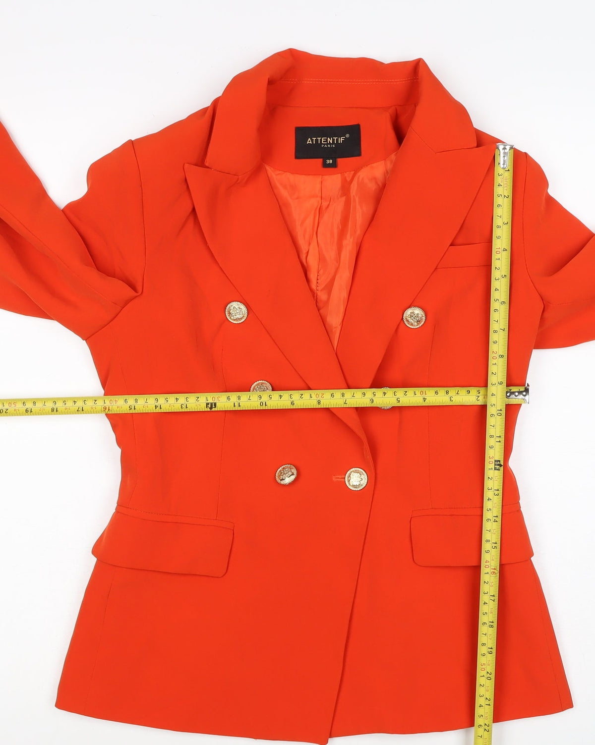 Attentif Paris Women’s Orange UK 10 Double-Breasted Peak Lapel Blazer