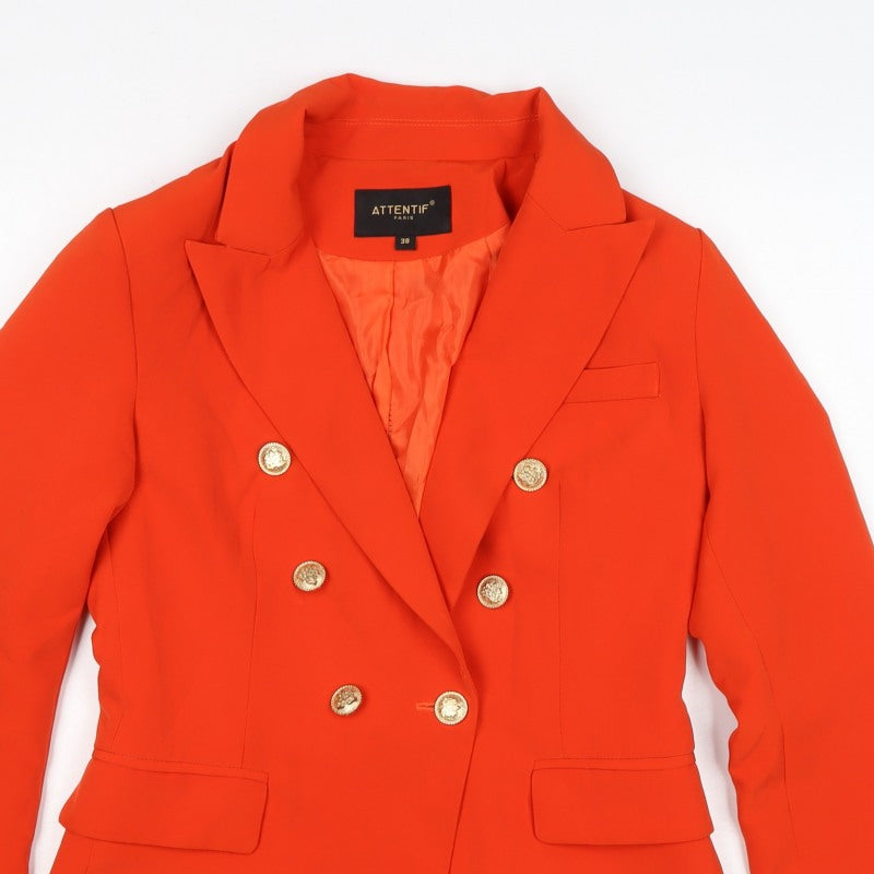 Attentif Paris Women’s Orange UK 10 Double-Breasted Peak Lapel Blazer