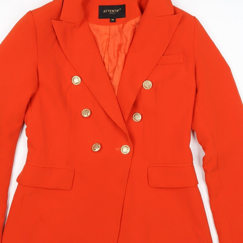 Attentif Paris Women’s Orange UK 10 Double-Breasted Peak Lapel Blazer
