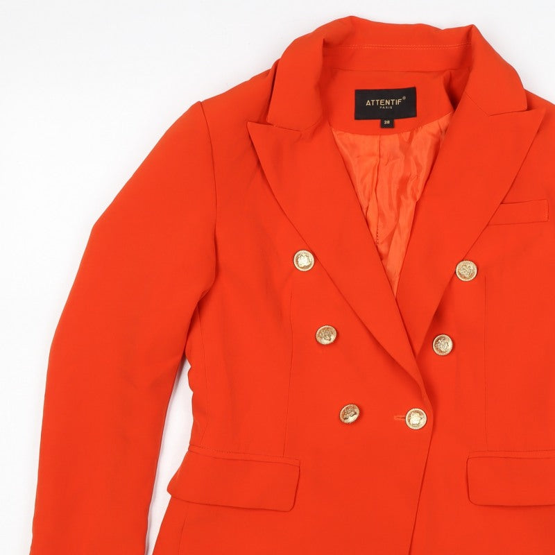 Attentif Paris Women’s Orange UK 10 Double-Breasted Peak Lapel Blazer