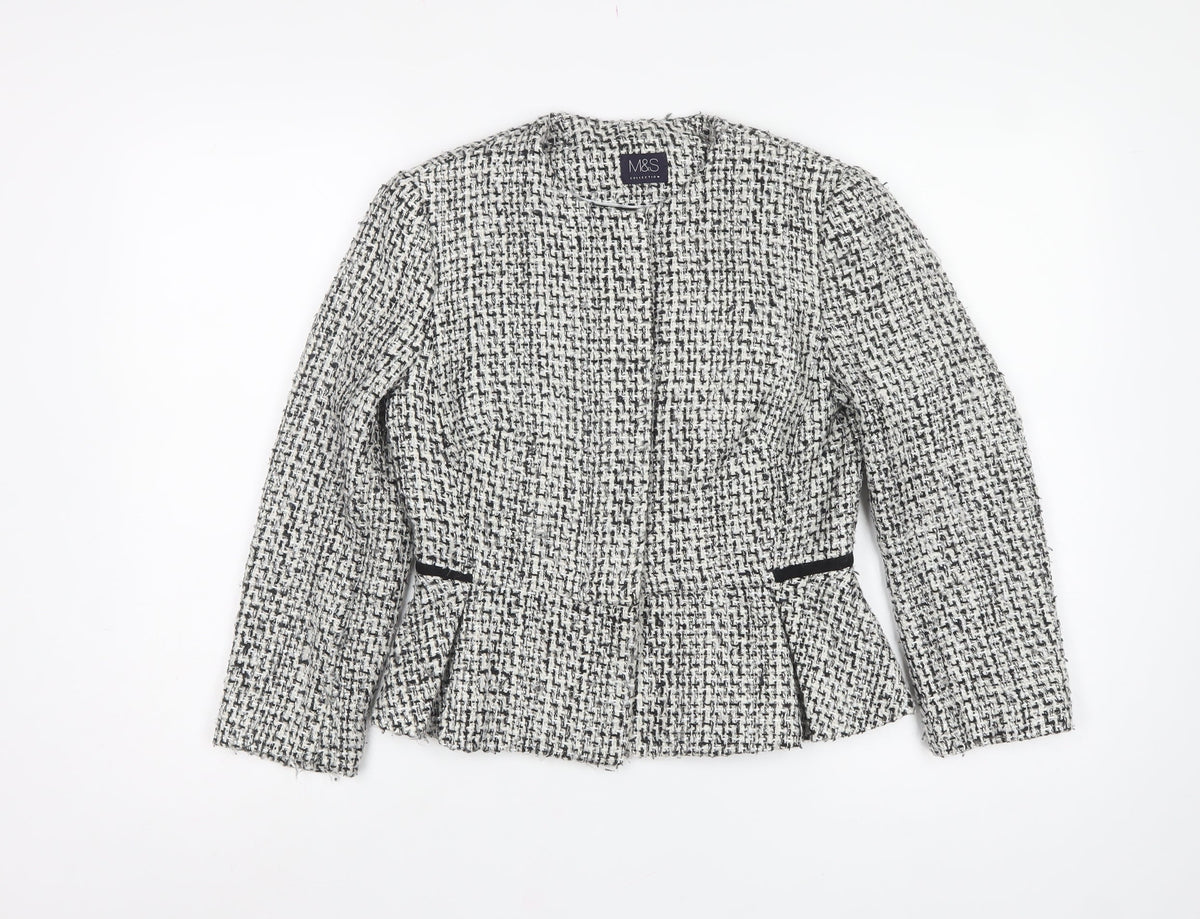 Marks & Spencer Women White Mix Bouclé Blazer UK 6 Lined Tailored
