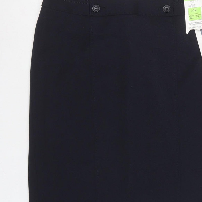 Marks & Spencer Women Blue UK 12 Knee Length Pencil Skirt Stretch