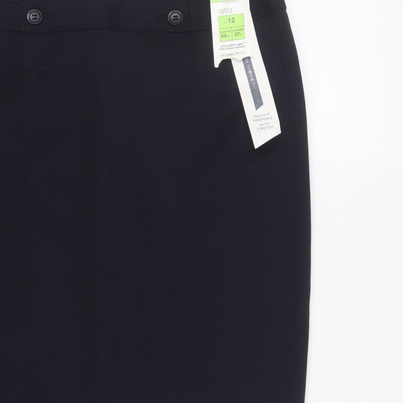 Marks & Spencer Women Blue UK 12 Knee Length Pencil Skirt Stretch