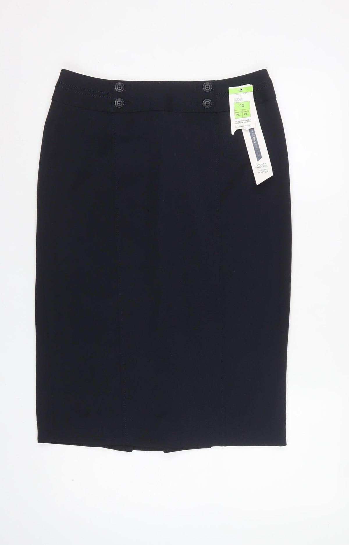 Marks & Spencer Women Blue UK 12 Knee Length Pencil Skirt Stretch
