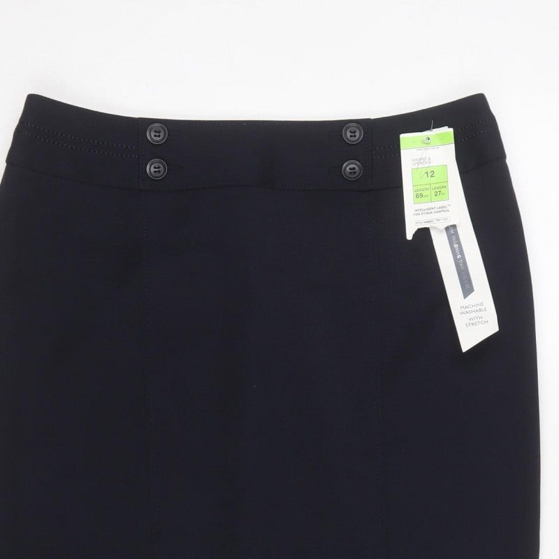 Marks & Spencer Women Blue UK 12 Knee Length Pencil Skirt Stretch