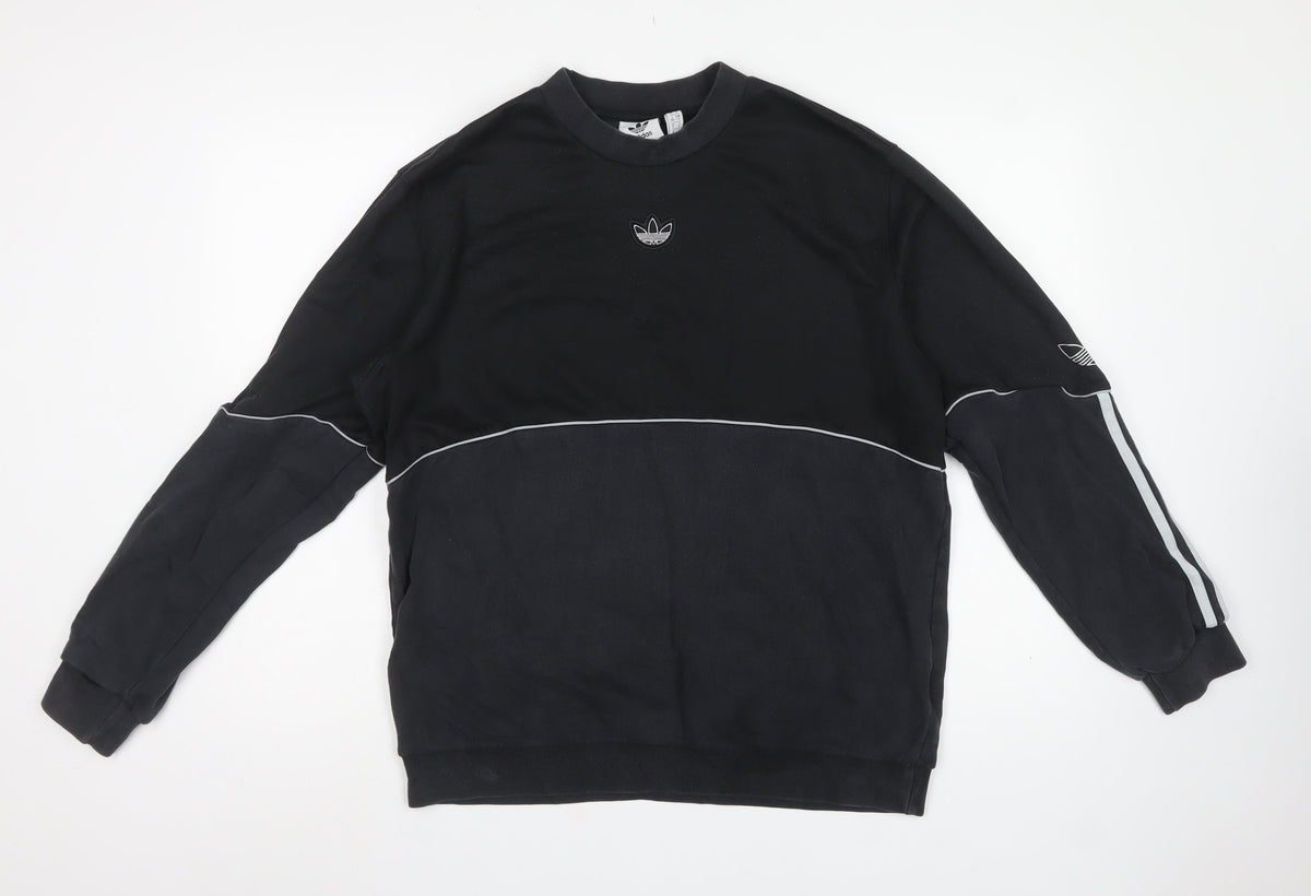 Adidas Originals Men's Black L Pullover Crew Neck Logo Sweatshirt