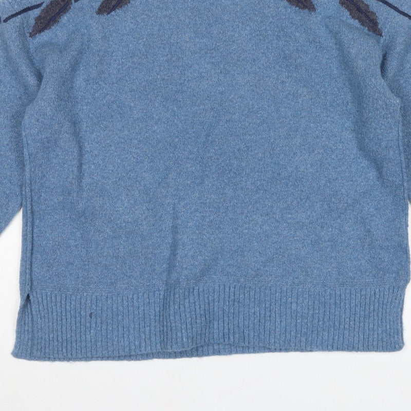 White Stuff Women’s Blue Alpaca Blend Leaf Sleeve Jumper UK 12