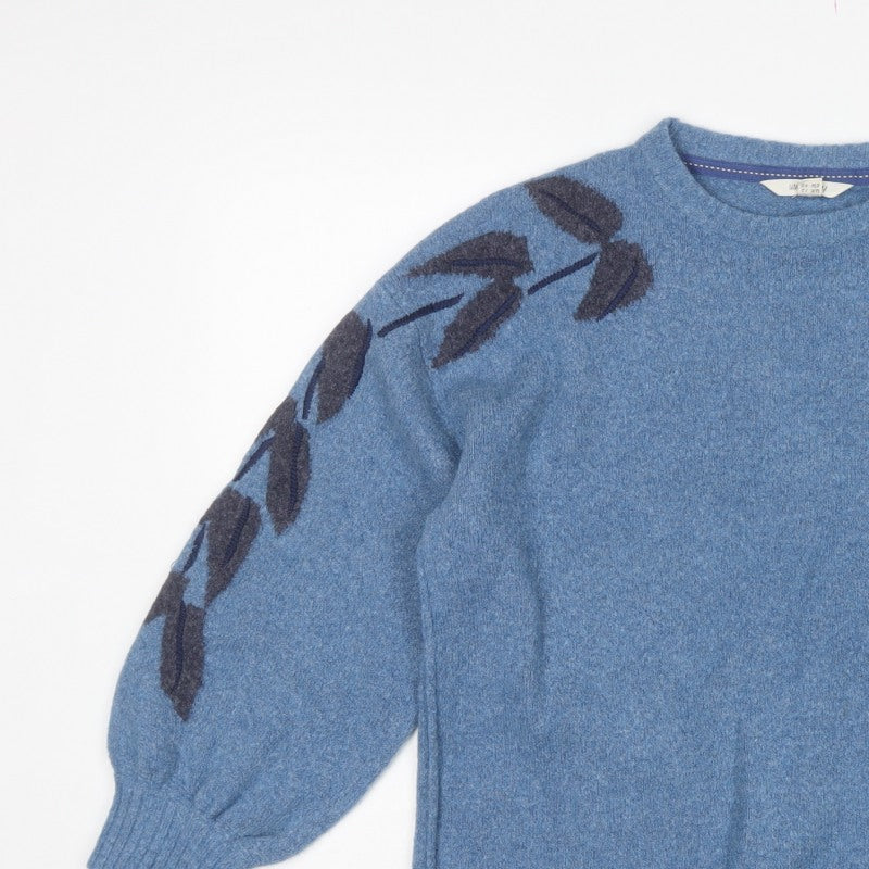 White Stuff Women’s Blue Alpaca Blend Leaf Sleeve Jumper UK 12