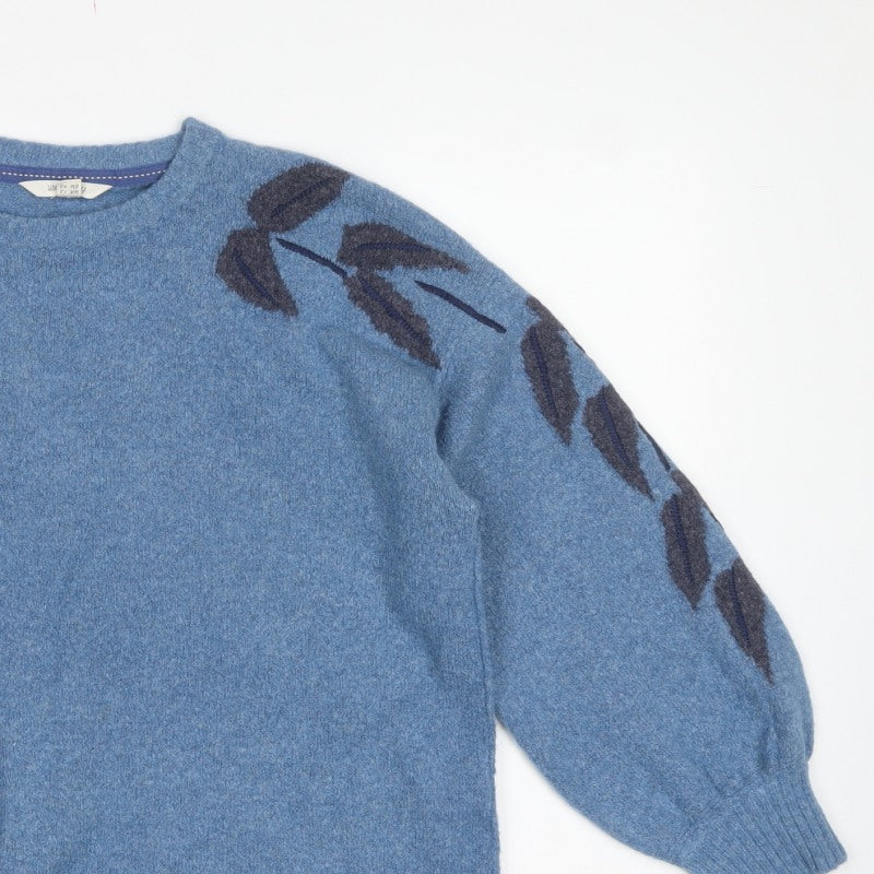 White Stuff Women’s Blue Alpaca Blend Leaf Sleeve Jumper UK 12