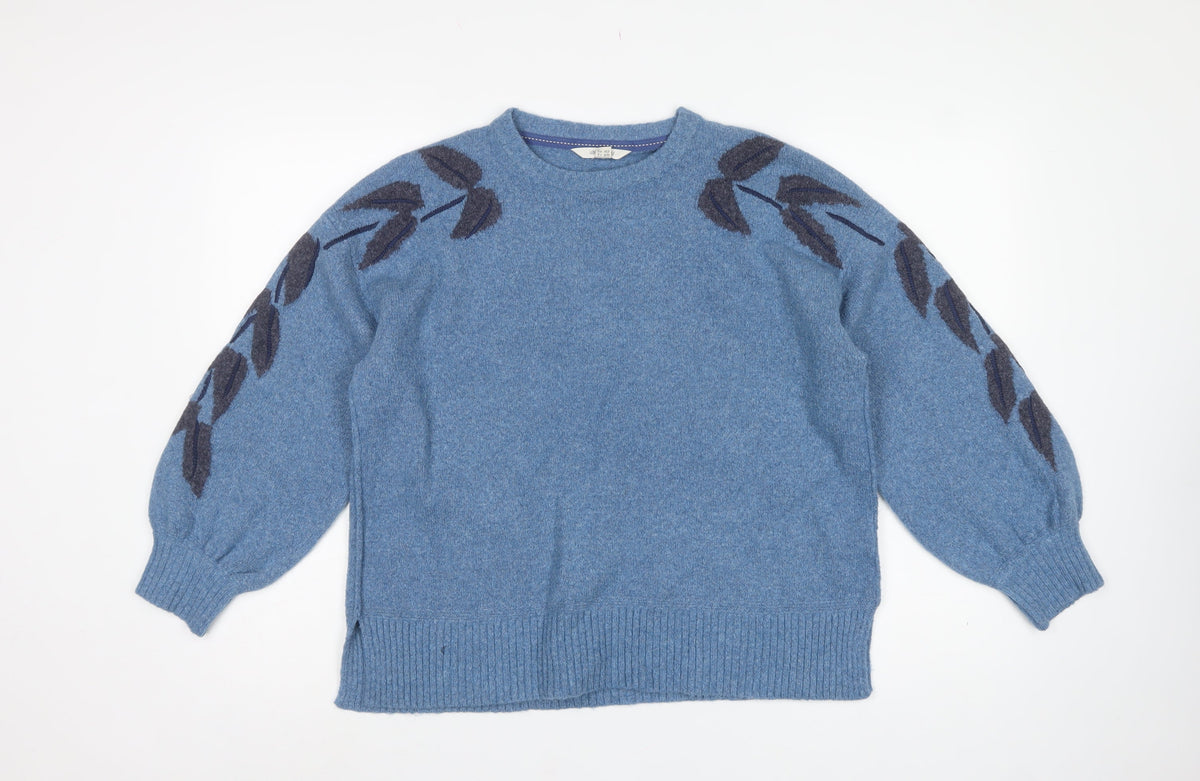 White Stuff Women’s Blue Alpaca Blend Leaf Sleeve Jumper UK 12
