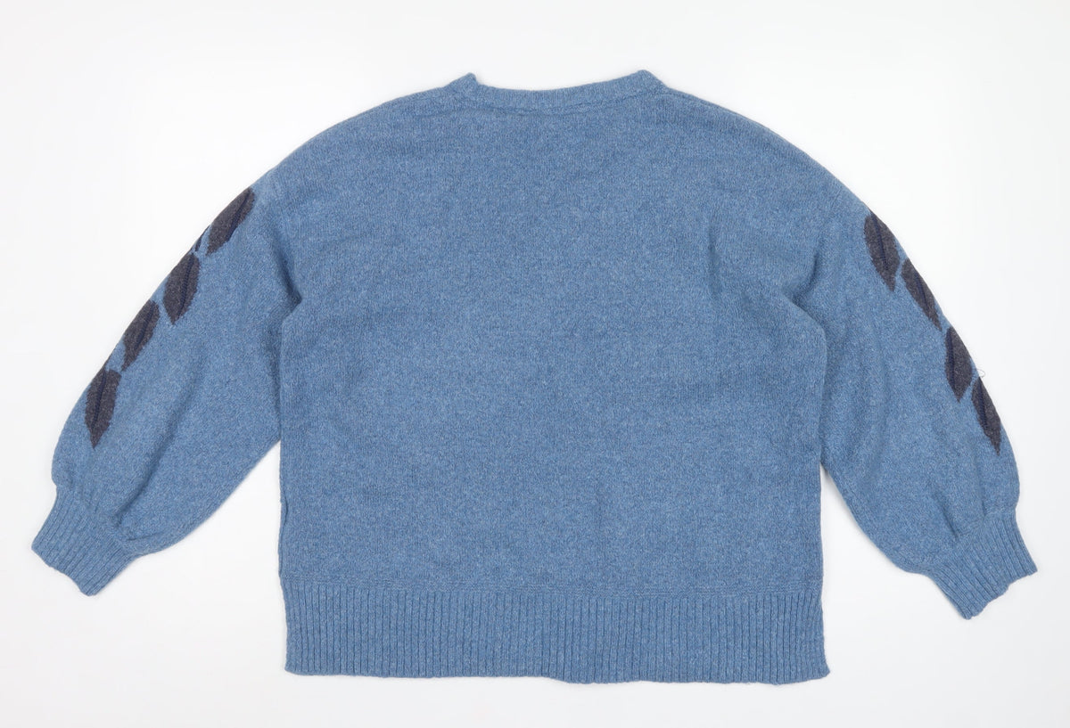 White Stuff Women’s Blue Alpaca Blend Leaf Sleeve Jumper UK 12
