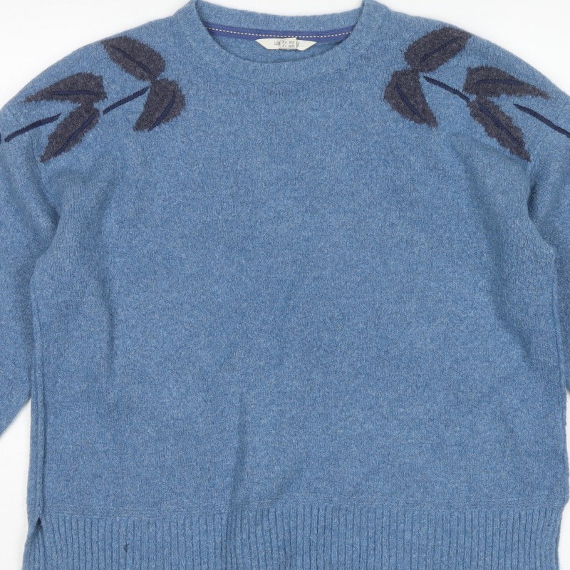 White Stuff Women’s Blue Alpaca Blend Leaf Sleeve Jumper UK 12