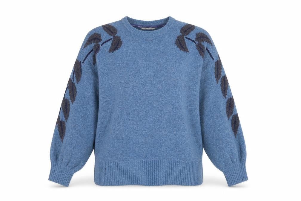 White Stuff Women’s Blue Alpaca Blend Leaf Sleeve Jumper UK 12