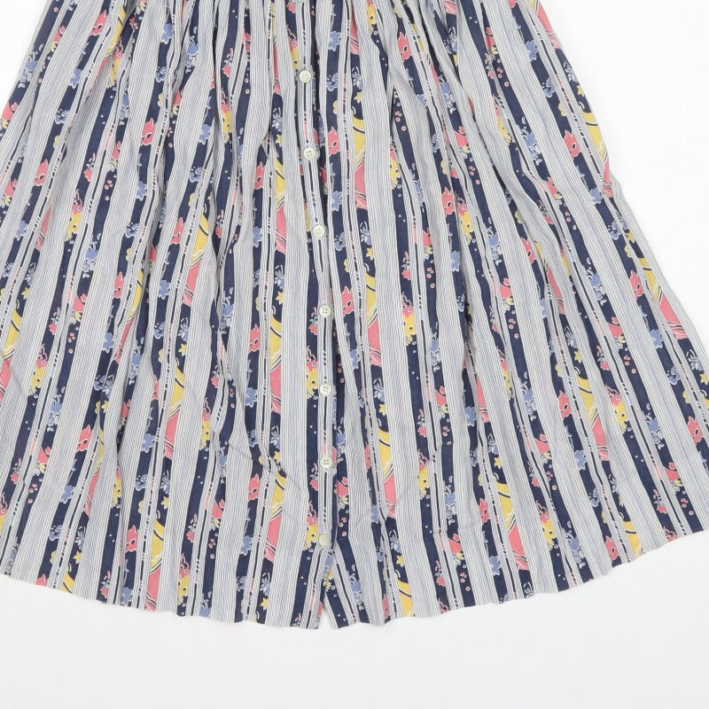 Jaeger Women’s Multicoloured UK 14 Vintage Striped Floral A-Line Skirt
