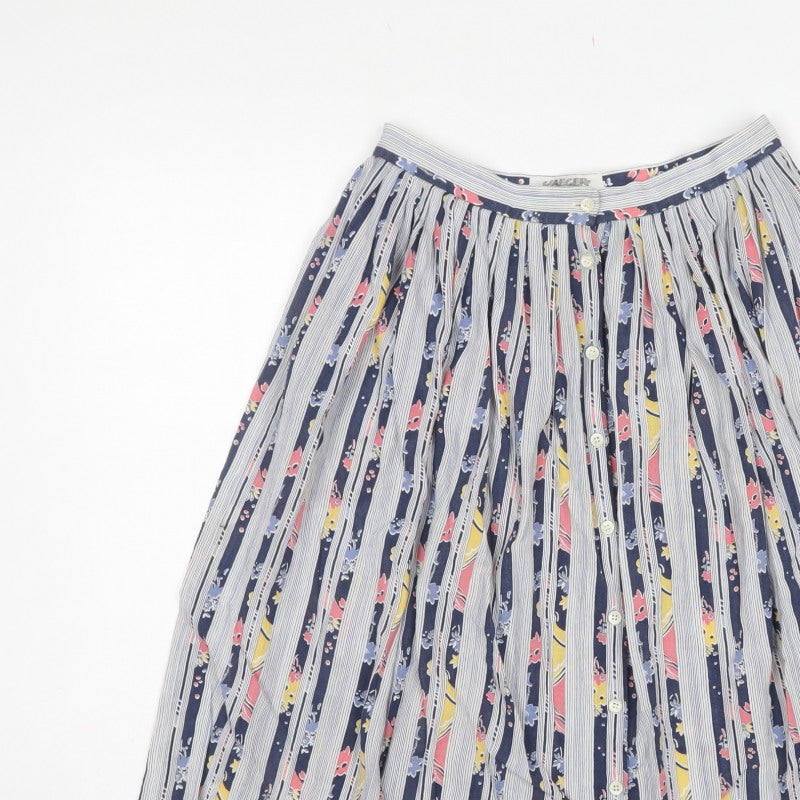 Jaeger Women’s Multicoloured UK 14 Vintage Striped Floral A-Line Skirt