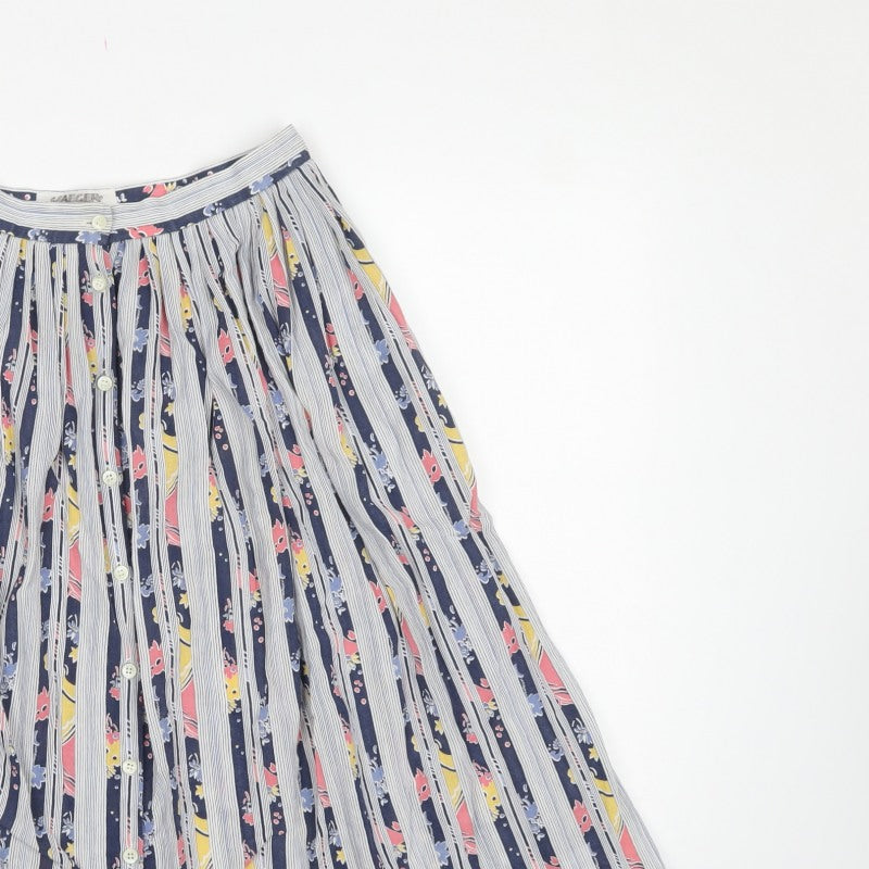 Jaeger Women’s Multicoloured UK 14 Vintage Striped Floral A-Line Skirt