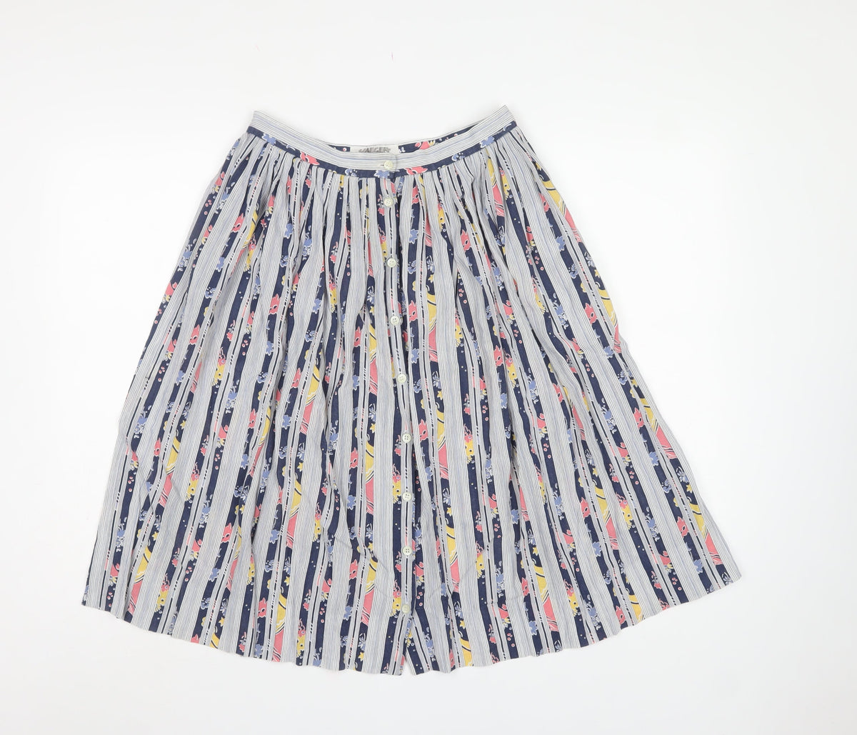 Jaeger Women’s Multicoloured UK 14 Vintage Striped Floral A-Line Skirt