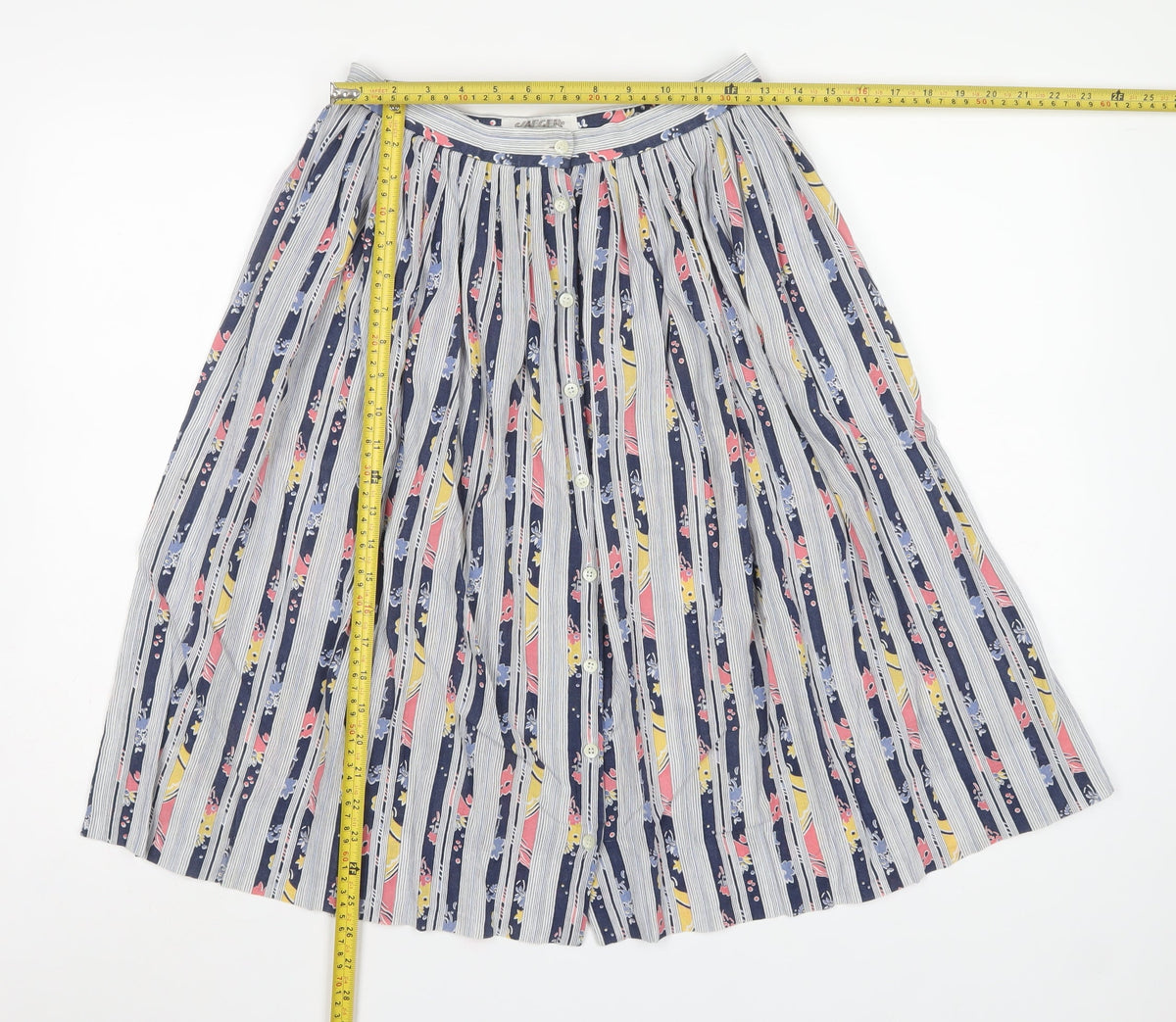 Jaeger Women’s Multicoloured UK 14 Vintage Striped Floral A-Line Skirt