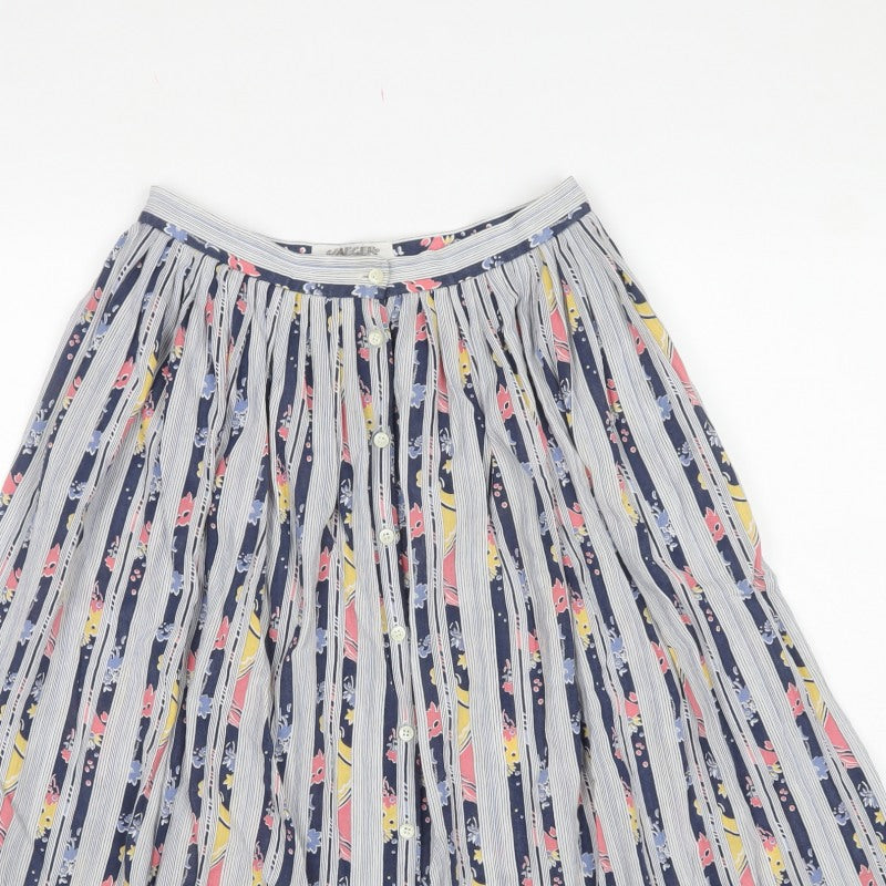 Jaeger Women’s Multicoloured UK 14 Vintage Striped Floral A-Line Skirt