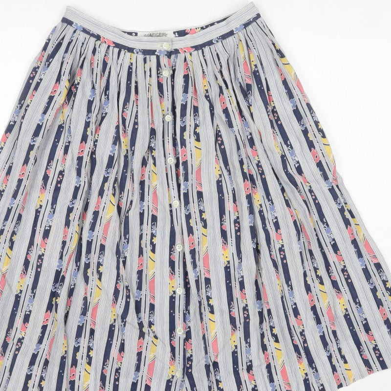 Jaeger Women’s Multicoloured UK 14 Vintage Striped Floral A-Line Skirt