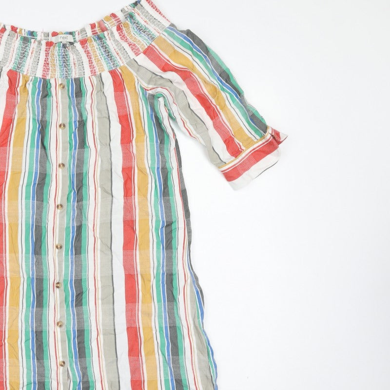 Next Women Multicoloured Stripe Off Shoulder Midi Shirt Dress UK 10