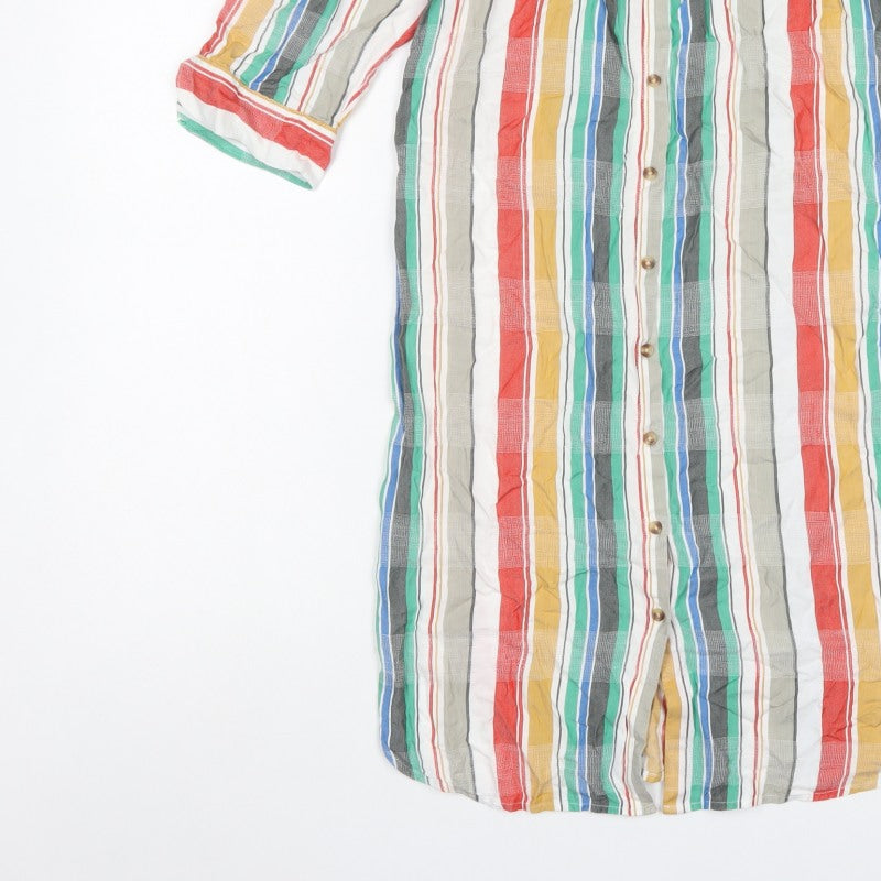 Next Women Multicoloured Stripe Off Shoulder Midi Shirt Dress UK 10