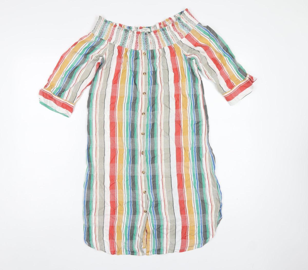 Next Women Multicoloured Stripe Off Shoulder Midi Shirt Dress UK 10