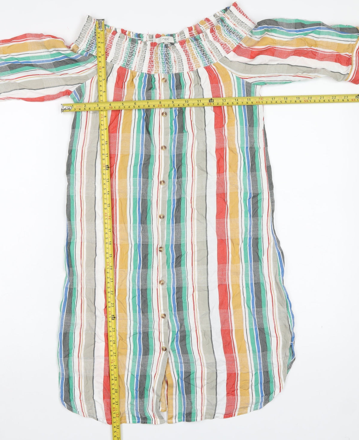 Next Women Multicoloured Stripe Off Shoulder Midi Shirt Dress UK 10