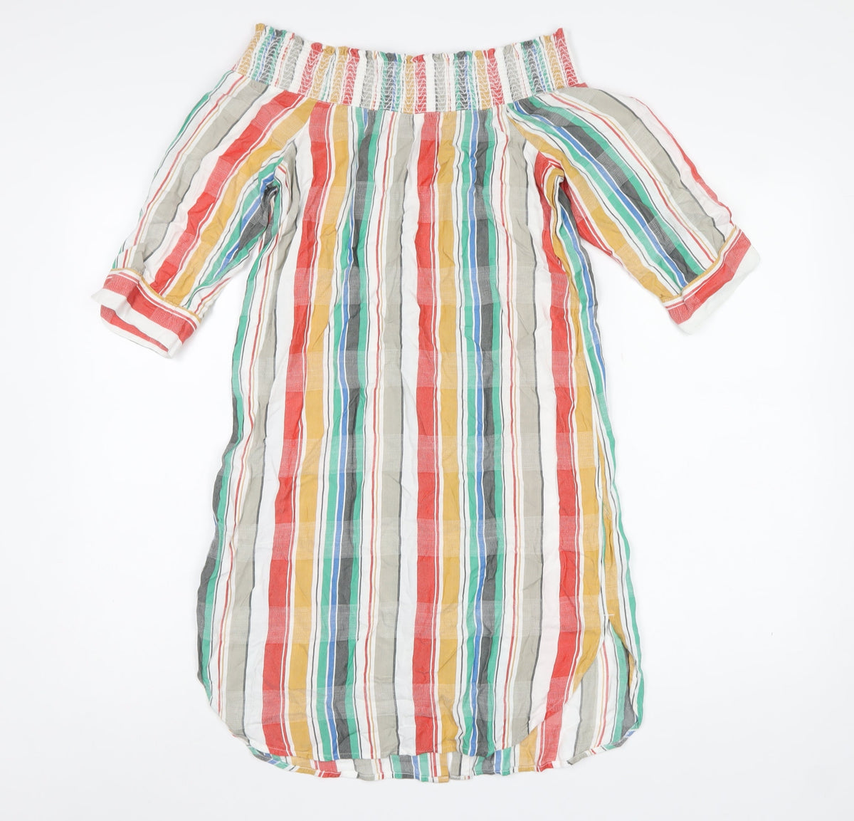 Next Women Multicoloured Stripe Off Shoulder Midi Shirt Dress UK 10