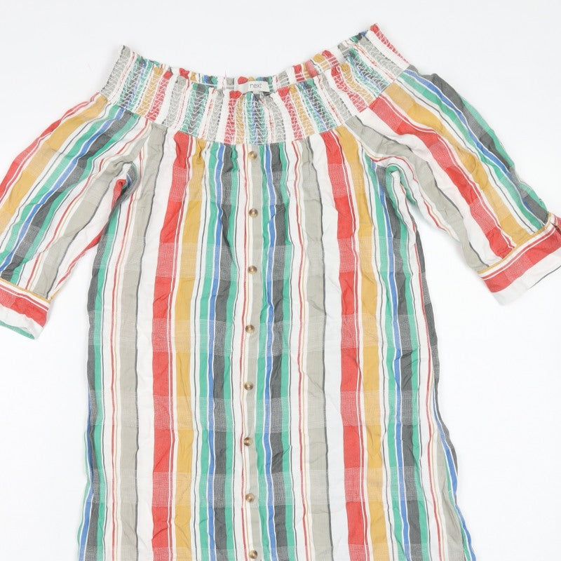 Next Women Multicoloured Stripe Off Shoulder Midi Shirt Dress UK 10