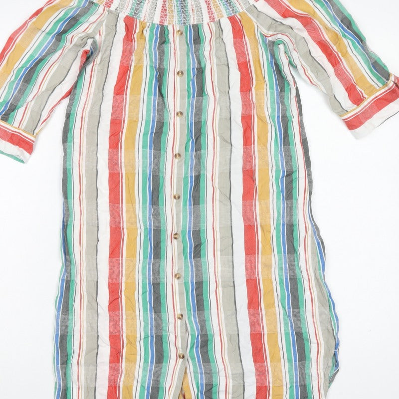Next Women Multicoloured Stripe Off Shoulder Midi Shirt Dress UK 10