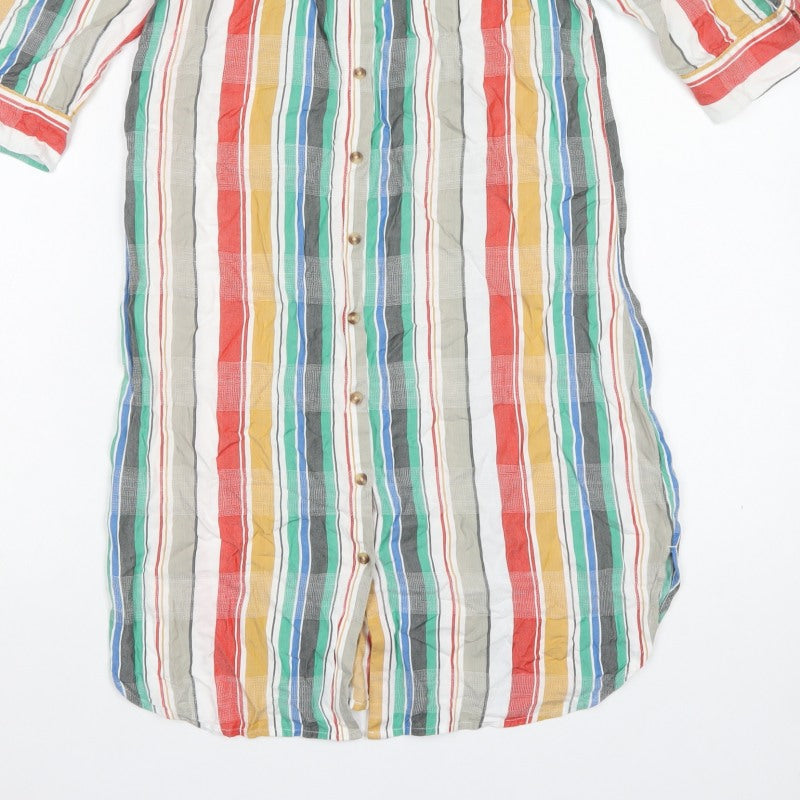 Next Women Multicoloured Stripe Off Shoulder Midi Shirt Dress UK 10