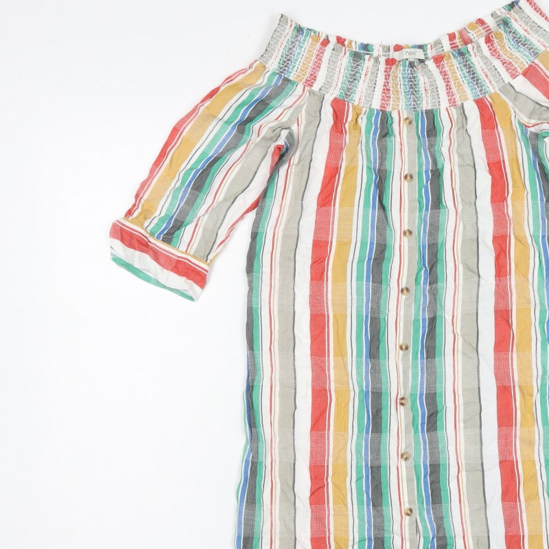 Next Women Multicoloured Stripe Off Shoulder Midi Shirt Dress UK 10