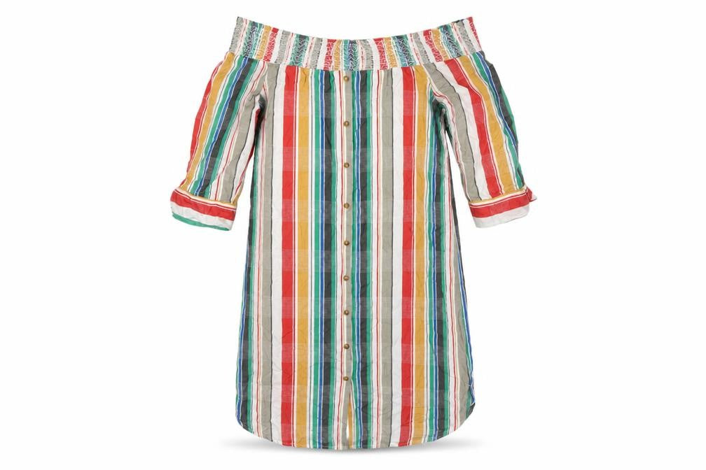 Next Women Multicoloured Stripe Off Shoulder Midi Shirt Dress UK 10