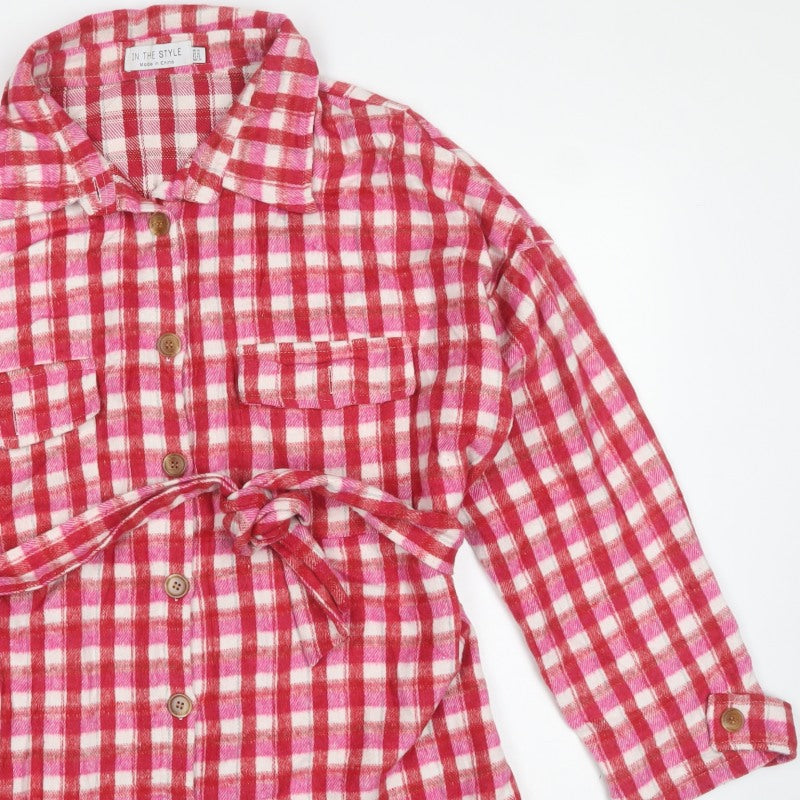 In The Style Women’s Pink Check Belted Flannel Jacket UK 14