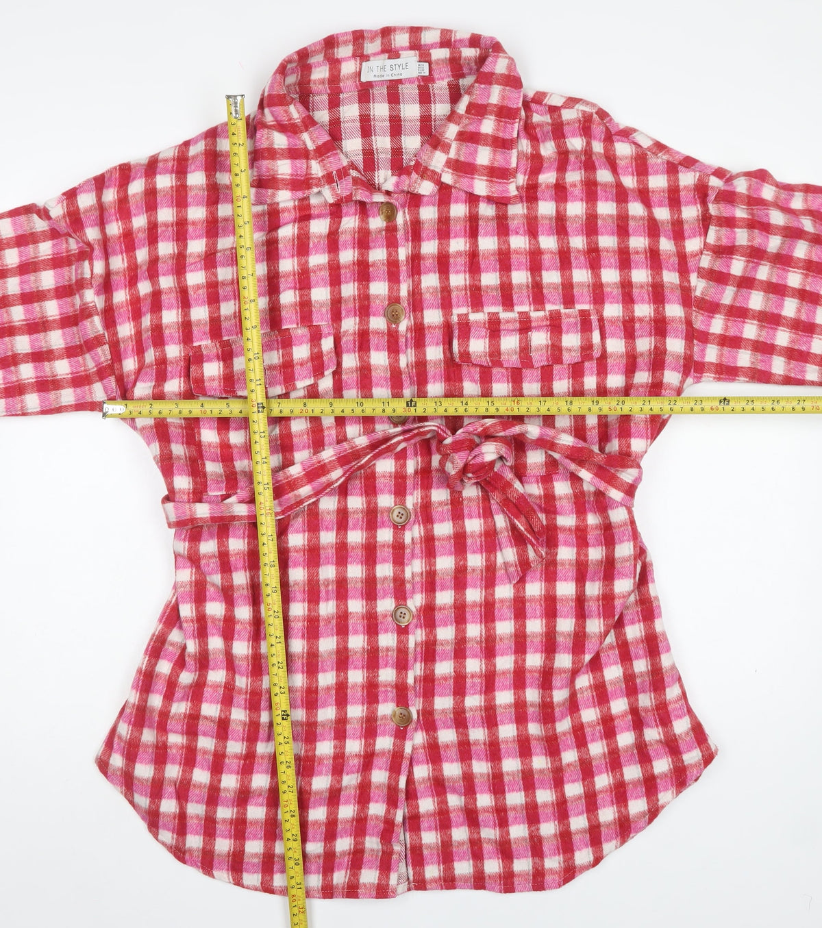 In The Style Women’s Pink Check Belted Flannel Jacket UK 14
