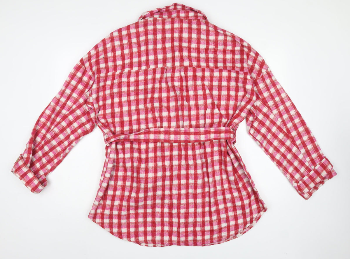 In The Style Women’s Pink Check Belted Flannel Jacket UK 14