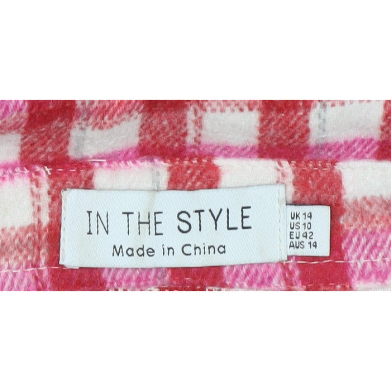 In The Style Women’s Pink Check Belted Flannel Jacket UK 14