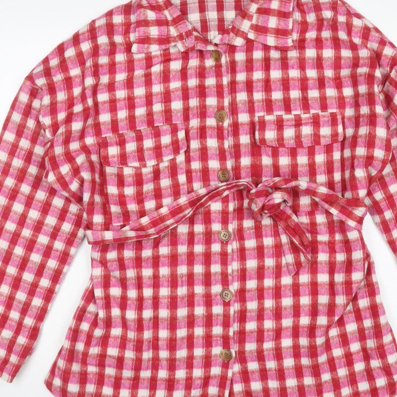 In The Style Women’s Pink Check Belted Flannel Jacket UK 14