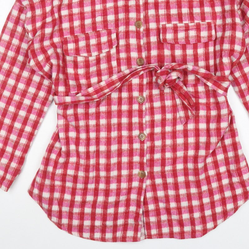 In The Style Women’s Pink Check Belted Flannel Jacket UK 14