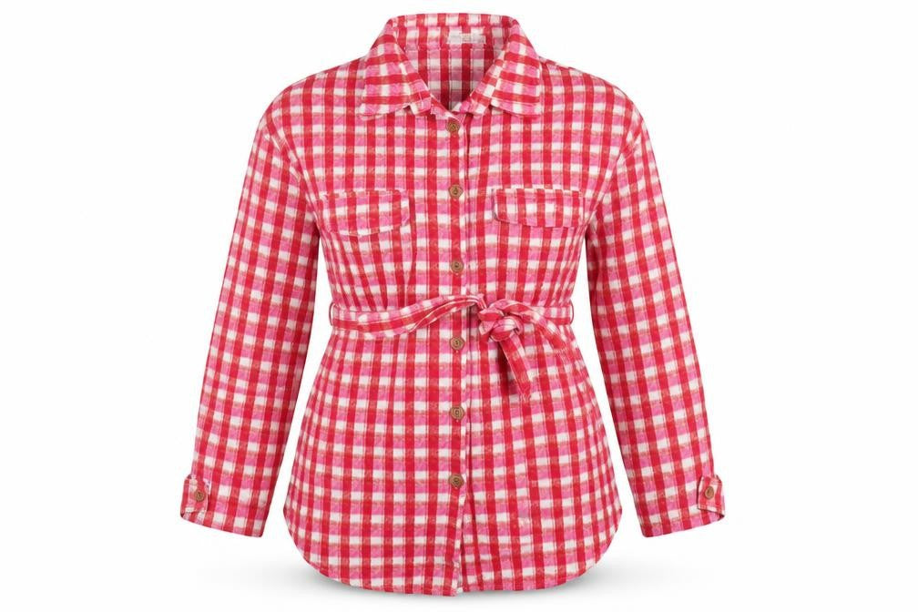 In The Style Women’s Pink Check Belted Flannel Jacket UK 14