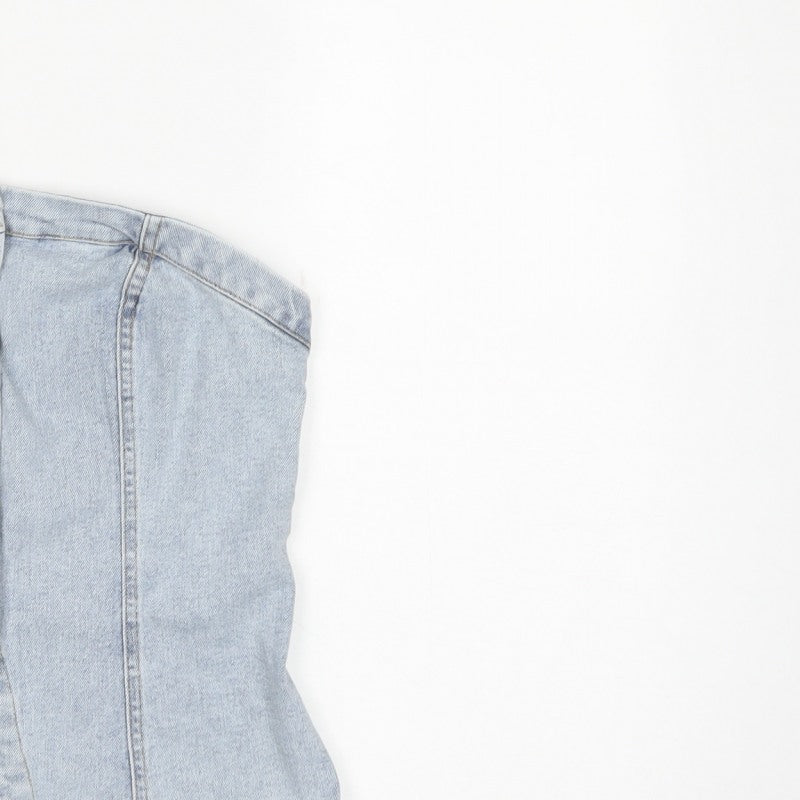 H&M Divided Women Blue M Cropped Denim Strapless Button-Up Corset Top