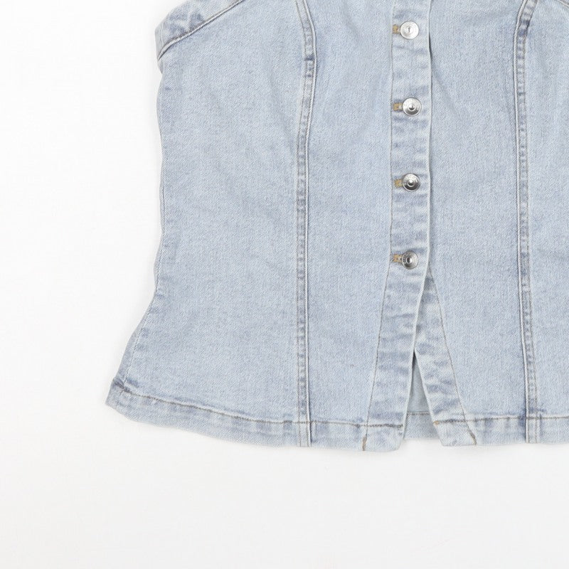 H&M Divided Women Blue M Cropped Denim Strapless Button-Up Corset Top