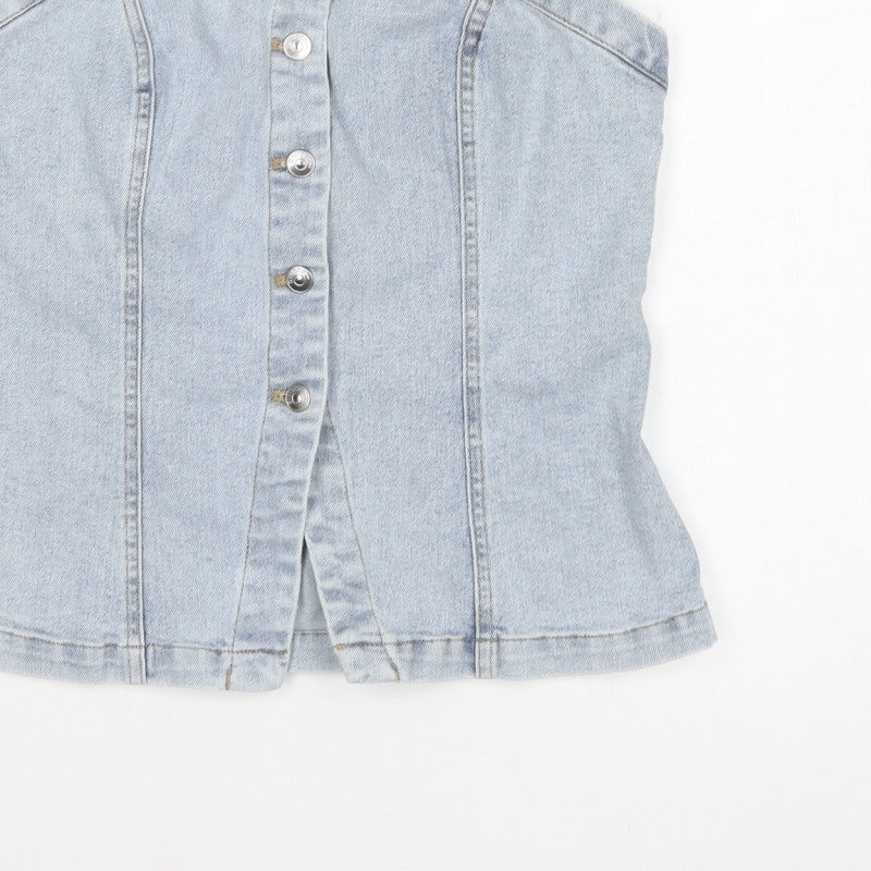 H&M Divided Women Blue M Cropped Denim Strapless Button-Up Corset Top