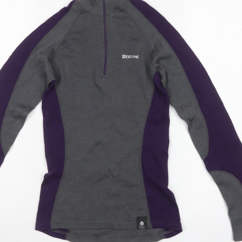 Extreme Women’s Grey Purple UK 8 Merino 1/4 Zip Thermal Active Top