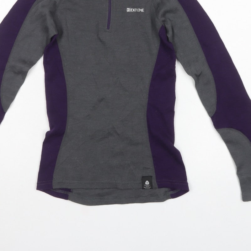 Extreme Women’s Grey Purple UK 8 Merino 1/4 Zip Thermal Active Top