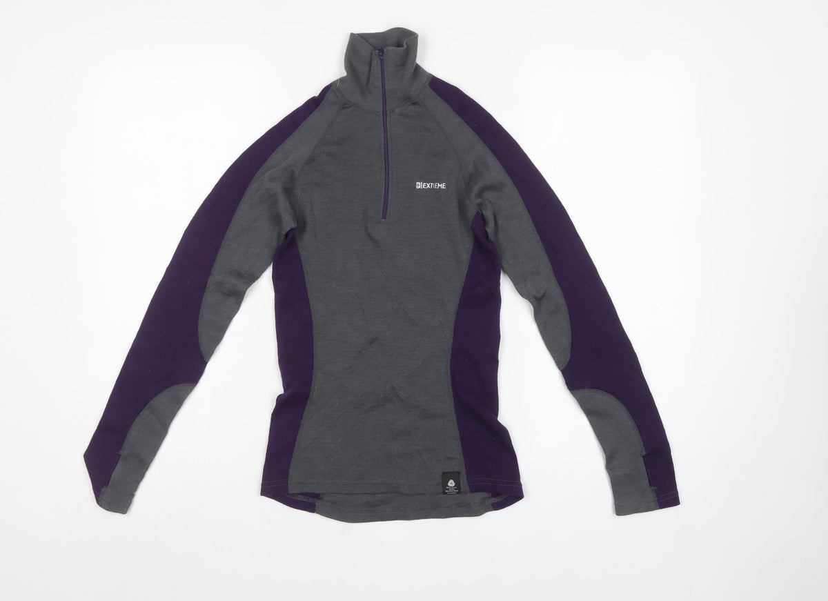 Extreme Women’s Grey Purple UK 8 Merino 1/4 Zip Thermal Active Top