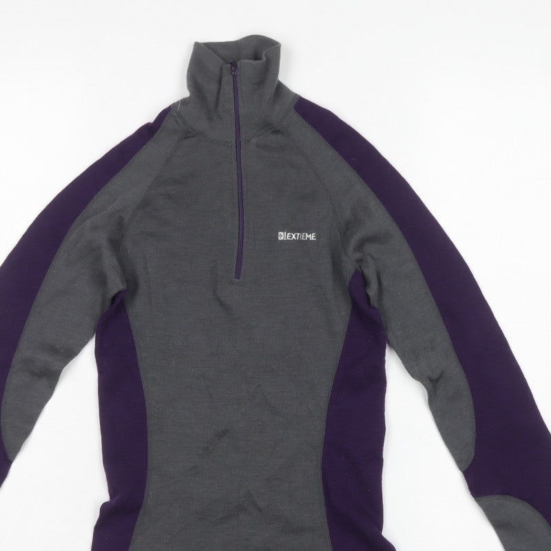Extreme Women’s Grey Purple UK 8 Merino 1/4 Zip Thermal Active Top