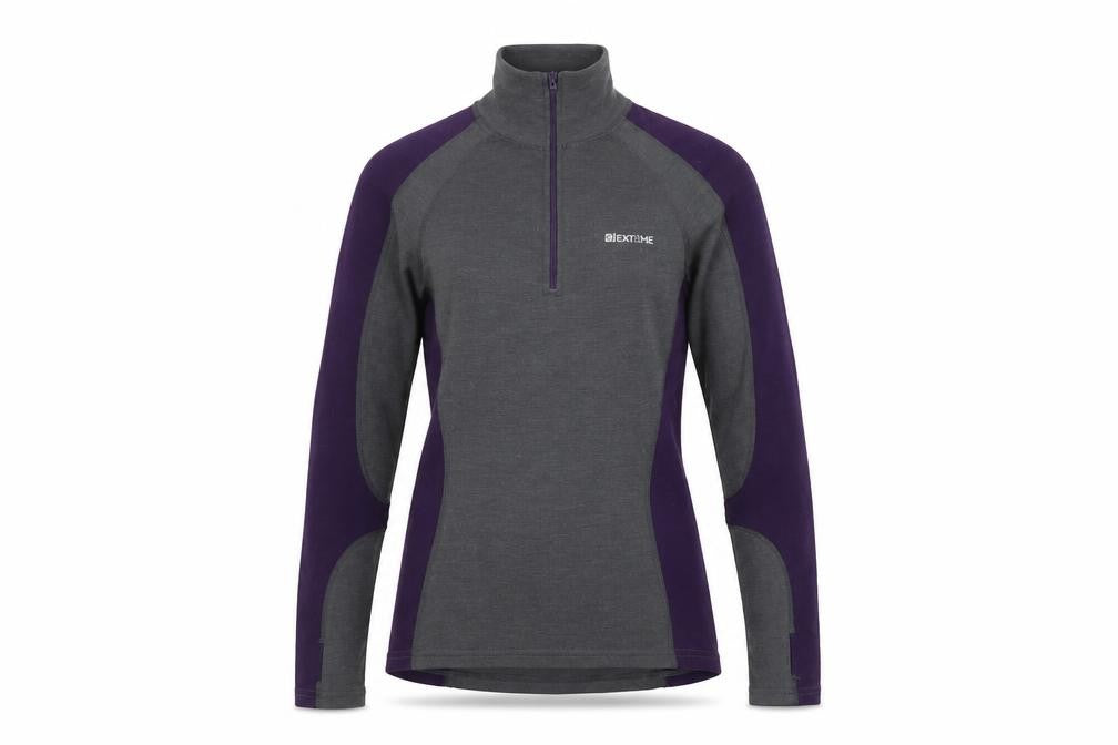 Extreme Women’s Grey Purple UK 8 Merino 1/4 Zip Thermal Active Top