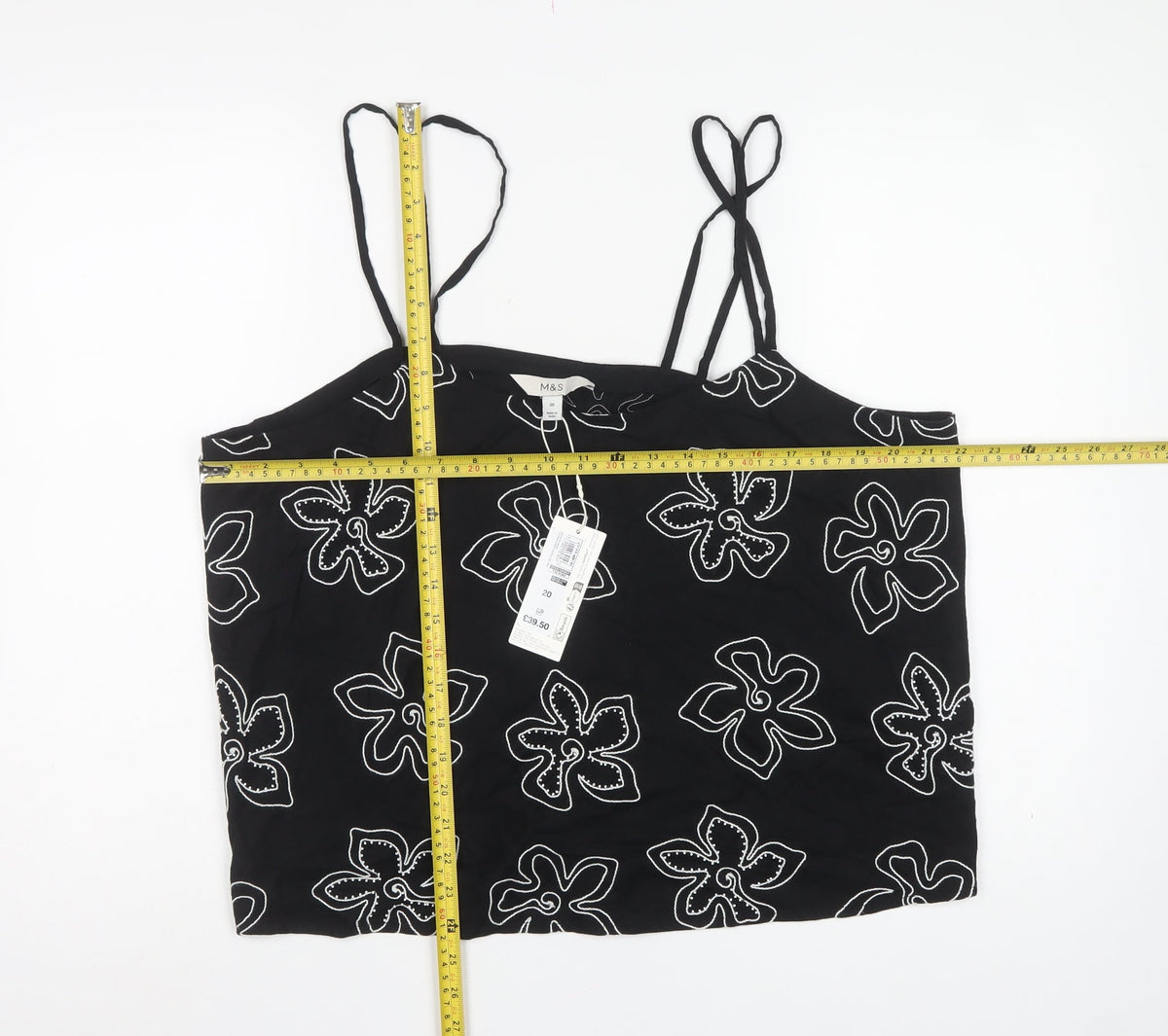 Marks and Spencer Women's Black Floral Cami Top UK 20 Linen Blend